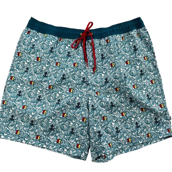 Nautica Swim Trunks Mens XXL Turquoise Shore Sailing Anchor Flag Wave - Picture 1 of 12